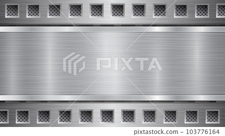 Metal background with holes and a polished plate 103776164