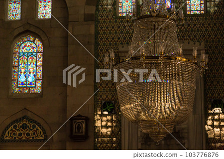 Chandelier inside the chapel of the Bruns Mosque in the city of Kayseri, Turkey Chandelier inside the chapel of the Bruns Mosque in the city of Kayseri, Turkey 103776876