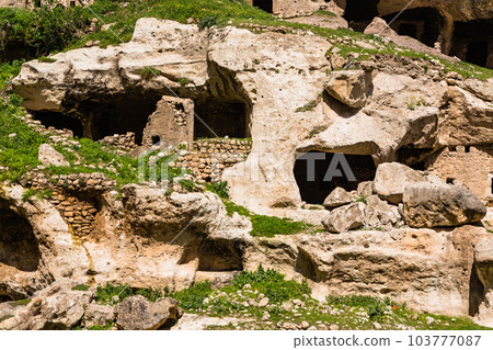Hasankeyf Castle and cave dwellings in Hasankeyf before submersion in Turkey Hasankeyf Castle and cave dwellings in Hasankeyf before submersion in Turkey 103777087
