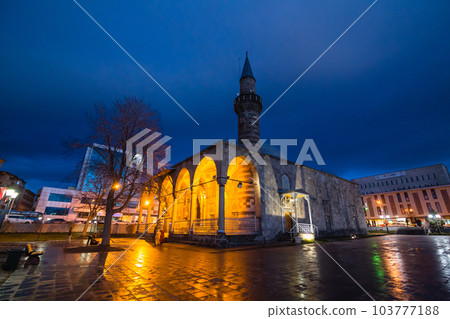 Lala Mustafa Pasha Mosque at night illuminated in Erzurum, Turkey Lala Mustafa Pasha Mosque at night illuminated in Erzurum, Turkey 103777188