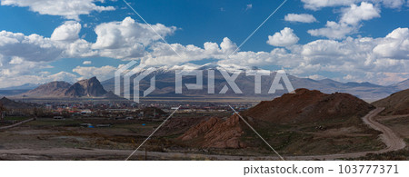 Turkey The city of Dogubeyazit and the mountains seen from the mountain of Isaac Pasha's Palace 103777371