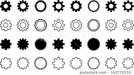 Line drawing and silhouette gear icon set Line drawing and silhouette gear icon set 103778510