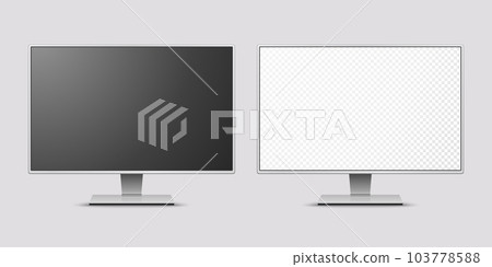 Vector 3d Realistic Modern TV Screen. Minimalistic Stylish Lcd Panel, Led TV Frame. Large Computer Monitor Display Design for Mockup. Blank Television Template. Catalog, Web Site Concept. Front View 103778588