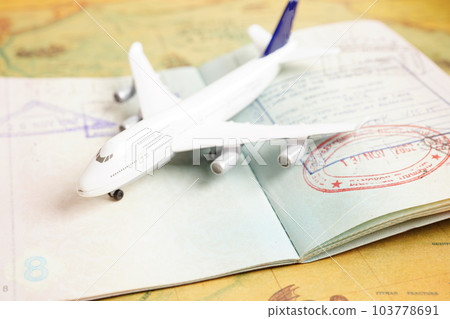 Visa and passport document to immigration at airport in country. Visa and passport document to immigration at airport in country. 103778691