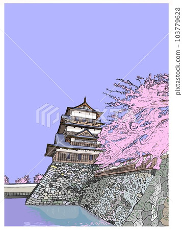 有櫻花、石牆和護城河的城堡 有櫻花、石牆和護城河的城堡 103779628