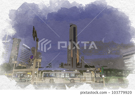 Watercolor-style Hamamatsu city area, in front of the north exit of Hamamatsu Station, Hamamatsu City, Shizuoka Prefecture 103779920