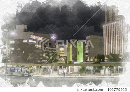 靜岡縣濱松市濱松站北口前的水彩風格濱松市區 103779923