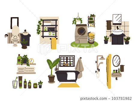 Plumbing interior illustration set Comical hand-drawn illustrations 103781982