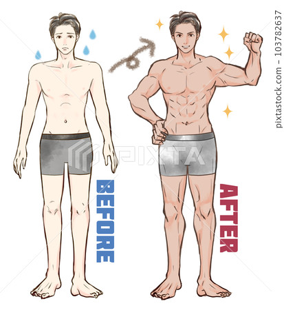 Before and after muscle training men Before and after muscle training men 103782637