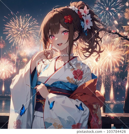 Older sister enjoying the fireworks display Older sister enjoying the fireworks display 103784426