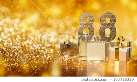 The 8.8 gold number and gift box for promotion concept 3d rendering 103786350