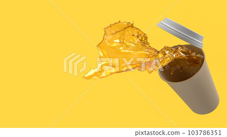 spilled coffee cup on yellow background  3d rendering 103786351