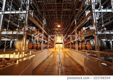 Barrels in whiskey storage at Hakushu Distillery 103786504