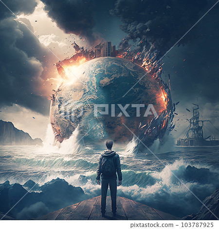 Destruction and regeneration of the earth Illustration art (AI generated image) Destruction and regeneration of the earth Illustration art (AI generated image) 103787925