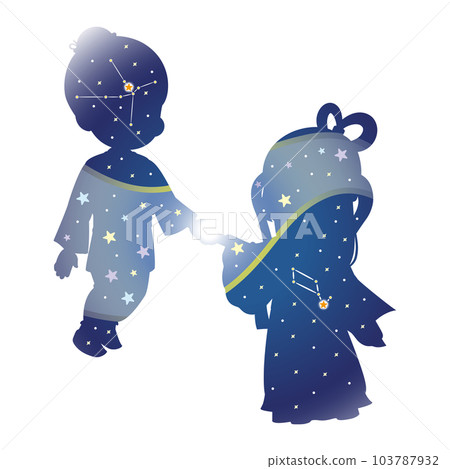 Orihime and Hikoboshi silhouettes and the Milky Way 2 Orihime and Hikoboshi silhouettes and the Milky Way 2 103787932