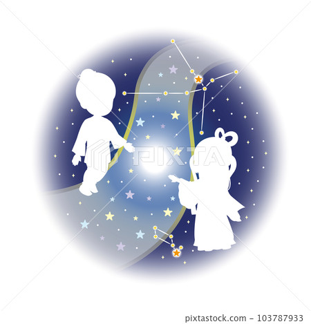Orihime and Hikoboshi silhouettes and the Milky Way 1 Orihime and Hikoboshi silhouettes and the Milky Way 1 103787933