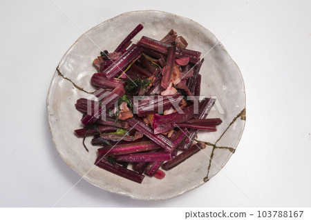 stir-fried beetroot stalks stir-fried beetroot stalks 103788167