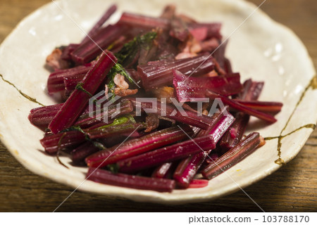 stir-fried beetroot stalks stir-fried beetroot stalks 103788170