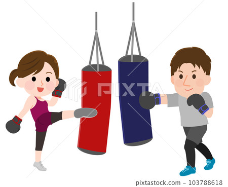 Illustration of a man and a woman doing kickboxing Illustration of a man and a woman doing kickboxing 103788618