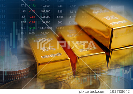Stock market finance business with gold and coins, economy trend graph digital technology. 103788642