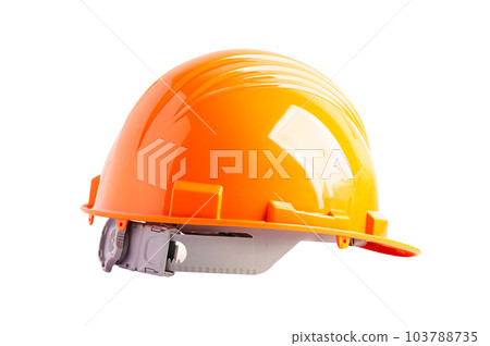 Orange helmet isolated on white background with clipping path, protect to safety for engineer in construction site. 103788735