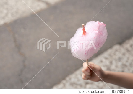 集市上孩子們吃棉花糖的手 103788965