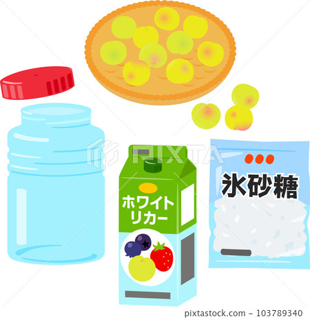 梅果、白酒和冰糖，製作梅酒 103789340