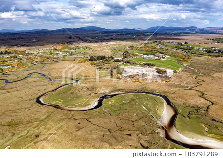Aerial view of the Sandfield area between Ardara and Portnoo in Donegal - Ireland. 103791289