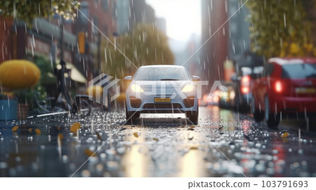 雨天城市、道路和交通 人工智能生成的圖像 雨天城市交通道路 103791693