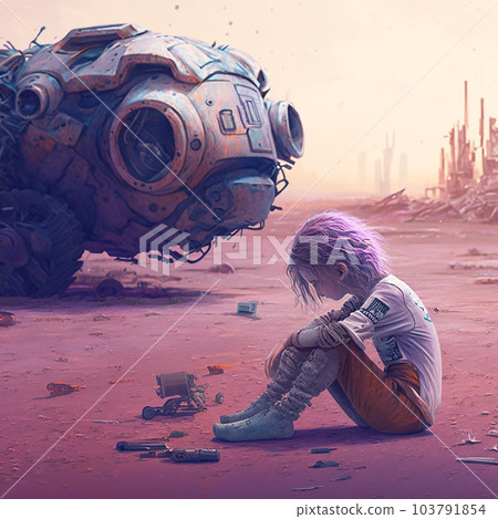 War-weary child future illustration art (AI generated image) 103791854