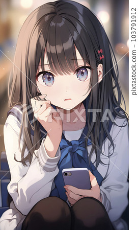 A woman sitting and concentrating on her smartphone (Generative AI) A woman sitting and concentrating on her smartphone (Generative AI) 103791912