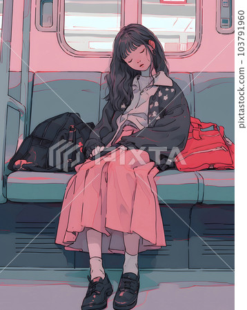 A woman who overslept on the train (Generative AI) A woman who overslept on the train (Generative AI) 103791960