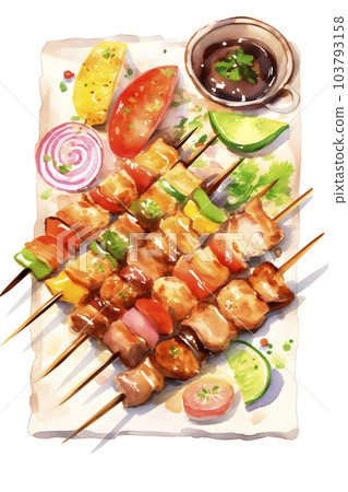 Skewered BBQ watercolor style (Generative AI) Skewered BBQ watercolor style (Generative AI) 103793158