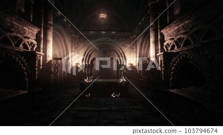 Enchanting gothic temple illuminated flickering candles Enchanting gothic temple illuminated flickering candles 103794674