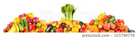 Multicolored berries, fruits and vegetables isolated on white 103794776
