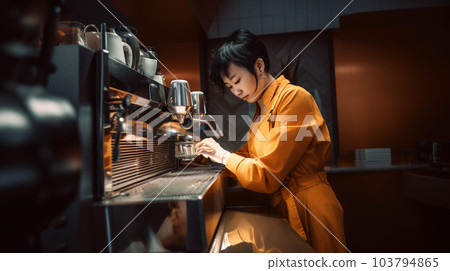 A woman working at a fashionable cafe AI image 103794865