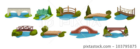 Stone and Wooden Bridge as Structure for Spanning Physical Obstacle Vector Set Stone and Wooden Bridge as Structure for Spanning Physical Obstacle Vector Set 103795875