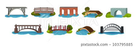 Stone and Wooden Bridge as Structure for Spanning Physical Obstacle Vector Set 103795885