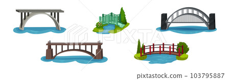 Metal and Wooden Bridge as Structure for Spanning Physical Obstacle Vector Set Metal and Wooden Bridge as Structure for Spanning Physical Obstacle Vector Set 103795887
