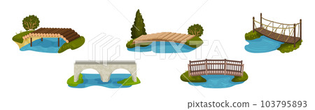 Stone and Wooden Bridge as Structure for Spanning Physical Obstacle Vector Set 103795893