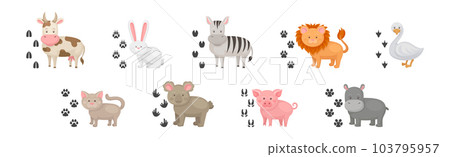 Funny Animals and Their Footprints Nearby Vector Set Funny Animals and Their Footprints Nearby Vector Set 103795957