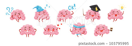 Pink Humanized Brain with Various Emotions Vector Set 103795995