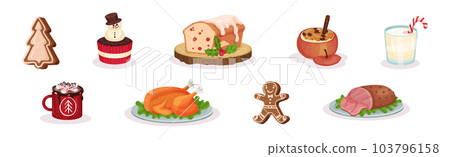 Festive Christmas Food and Served Dish Vector Set Festive Christmas Food and Served Dish Vector Set 103796158
