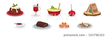 Festive Christmas Food and Served Dish Vector Set Festive Christmas Food and Served Dish Vector Set 103796163