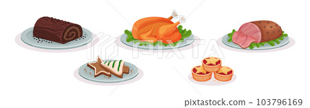 Festive Christmas Food and Served Dish Vector Set Festive Christmas Food and Served Dish Vector Set 103796169