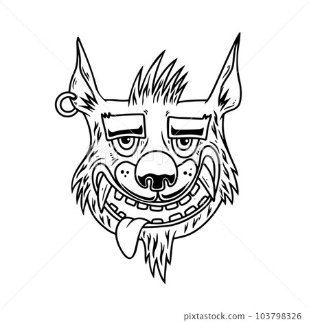 Illustration of head of funny cartoon wolf. Design element for poster, card, banner, t shirt. Vector illustration Illustration of head of funny cartoon wolf. Design element for poster, card, banner, t shirt. Vector illustration 103798326