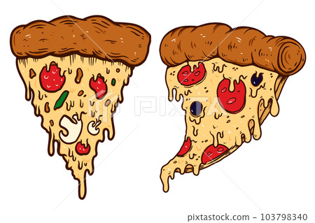 Set of illustrations of slices of pizza. Design element for poster, card, banner, sign. Vector illustration Set of illustrations of slices of pizza. Design element for poster, card, banner, sign. Vector illustration 103798340