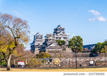 Kumamoto Castle (castle tower and Uto turret) seen from the Ninomaru Square in the fall foliage "Photographed in the clear autumn season" 103799080