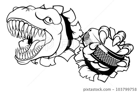 Dinosaur Ice Hockey Player Animal Sports Mascot 103799758