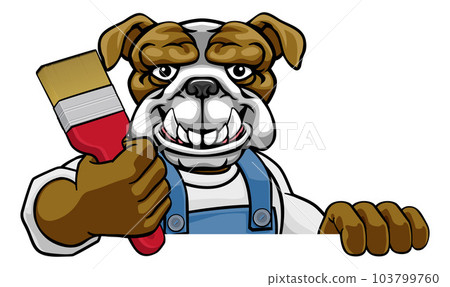 Bulldog Painter Decorator Holding Paintbrush Bulldog Painter Decorator Holding Paintbrush 103799760